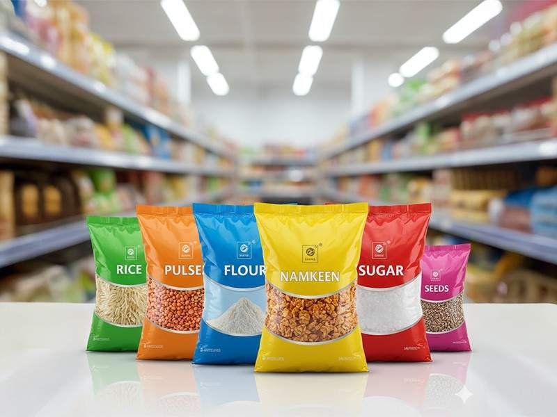Colorful printed BOPP bags for rice, pulses, and sugar packaging from a reputed BOPP Bag Supplier in India.