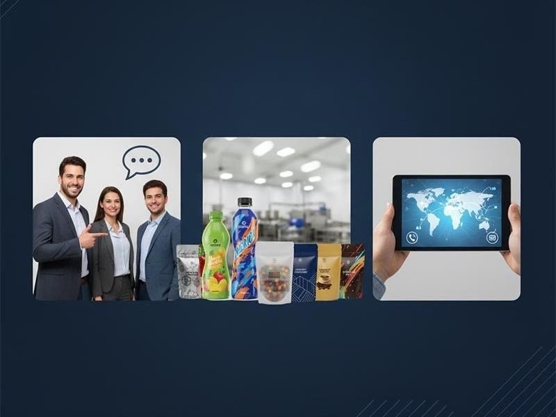 Team discussing packaging solutions and global logistics at an Industrial Lamination Company in India.