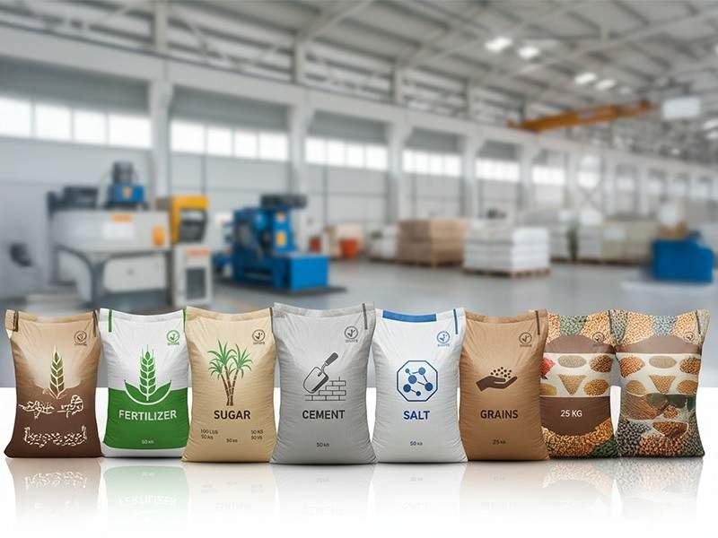 Industrial-grade PP and HDPE woven bags for fertilizer, cement, and grain packaging by a leading manufacturer in India.