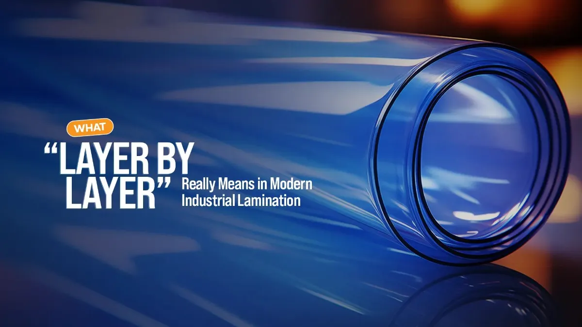 Close-up of transparent laminated film roll showcasing quality and precision by a top Laminated Packaging Manufacturer in India