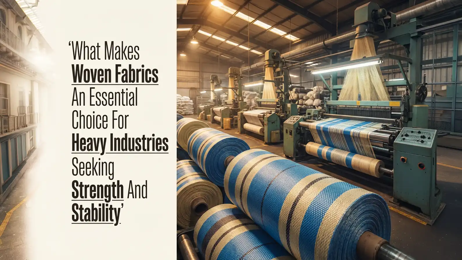 HDPE woven fabric rolls in manufacturing unit showcasing durable industrial-grade material