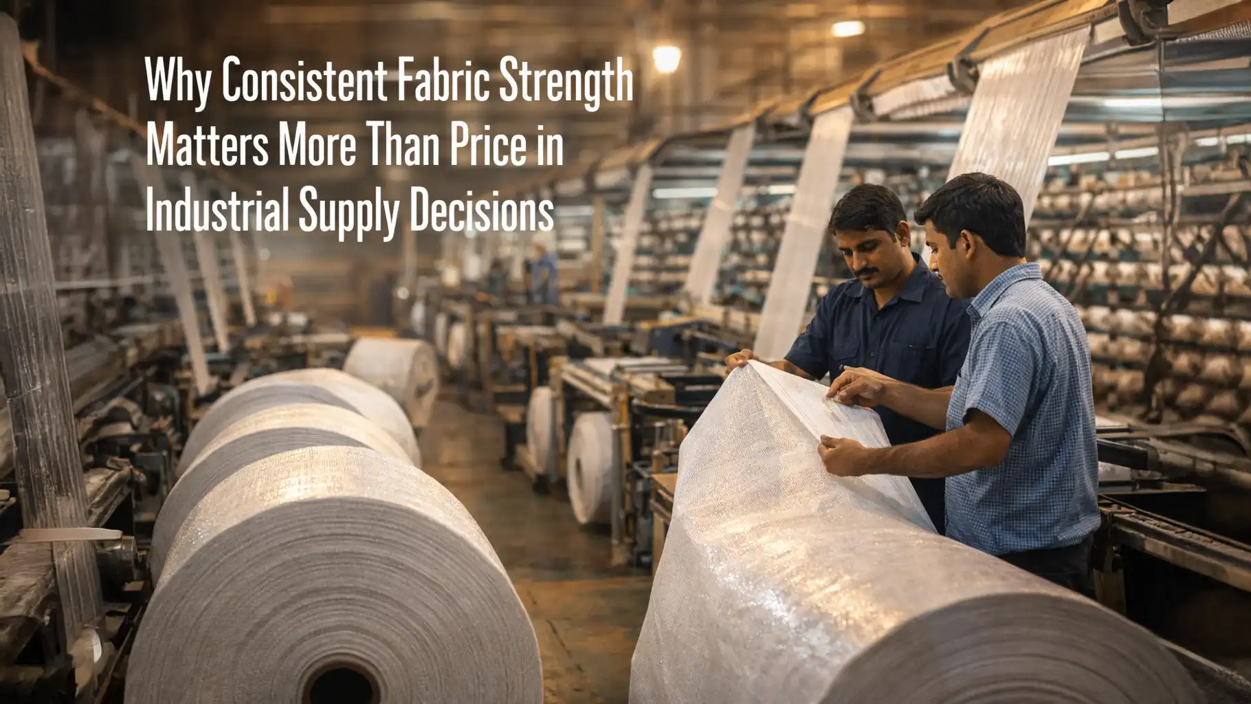 best HDPE woven fabric in India being inspected in a manufacturing unit for consistent strength and industrial supply reliability