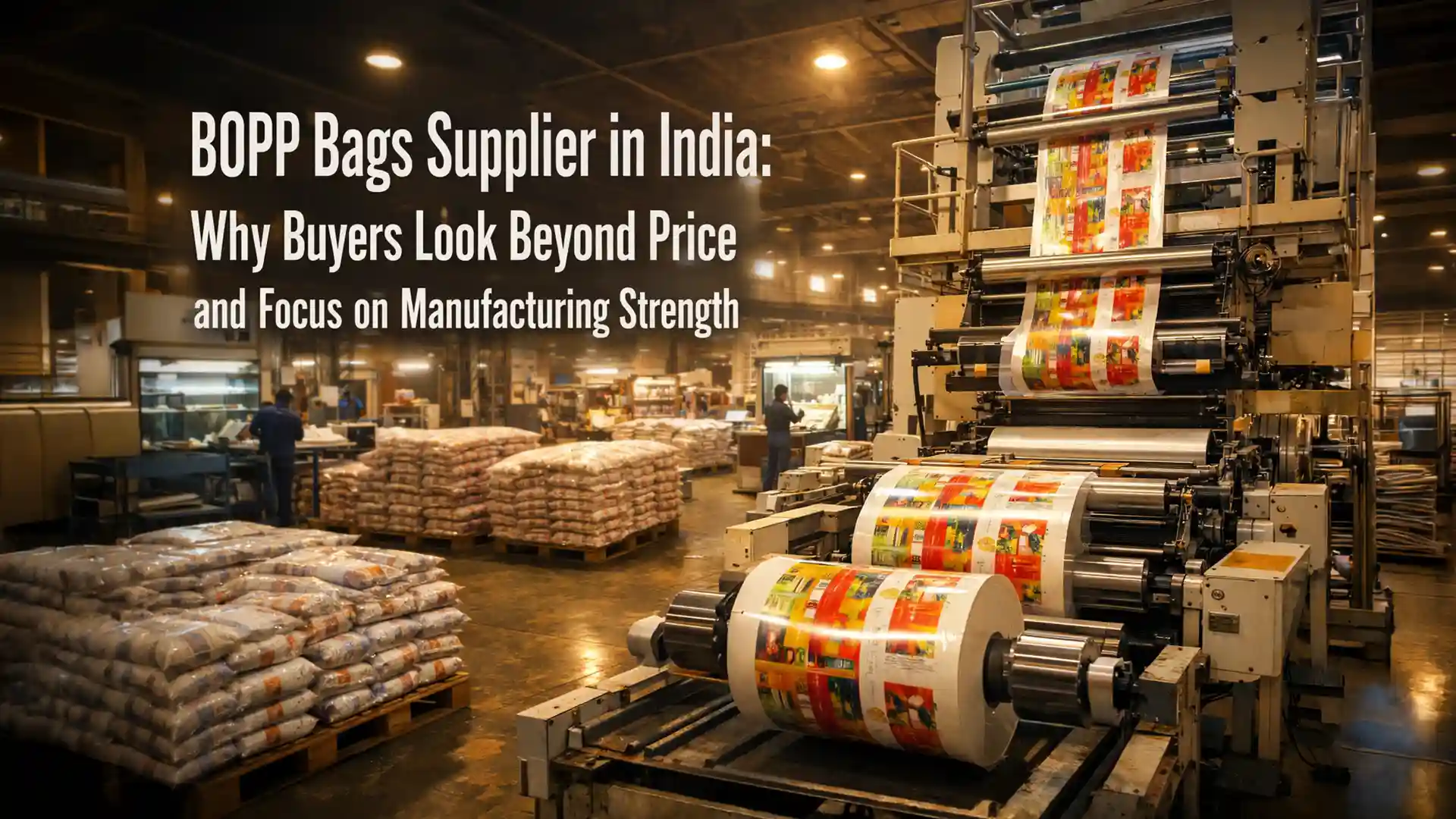 High-capacity factory showcasing a BOPP bags supplier in India with large-scale printing and packaging operations