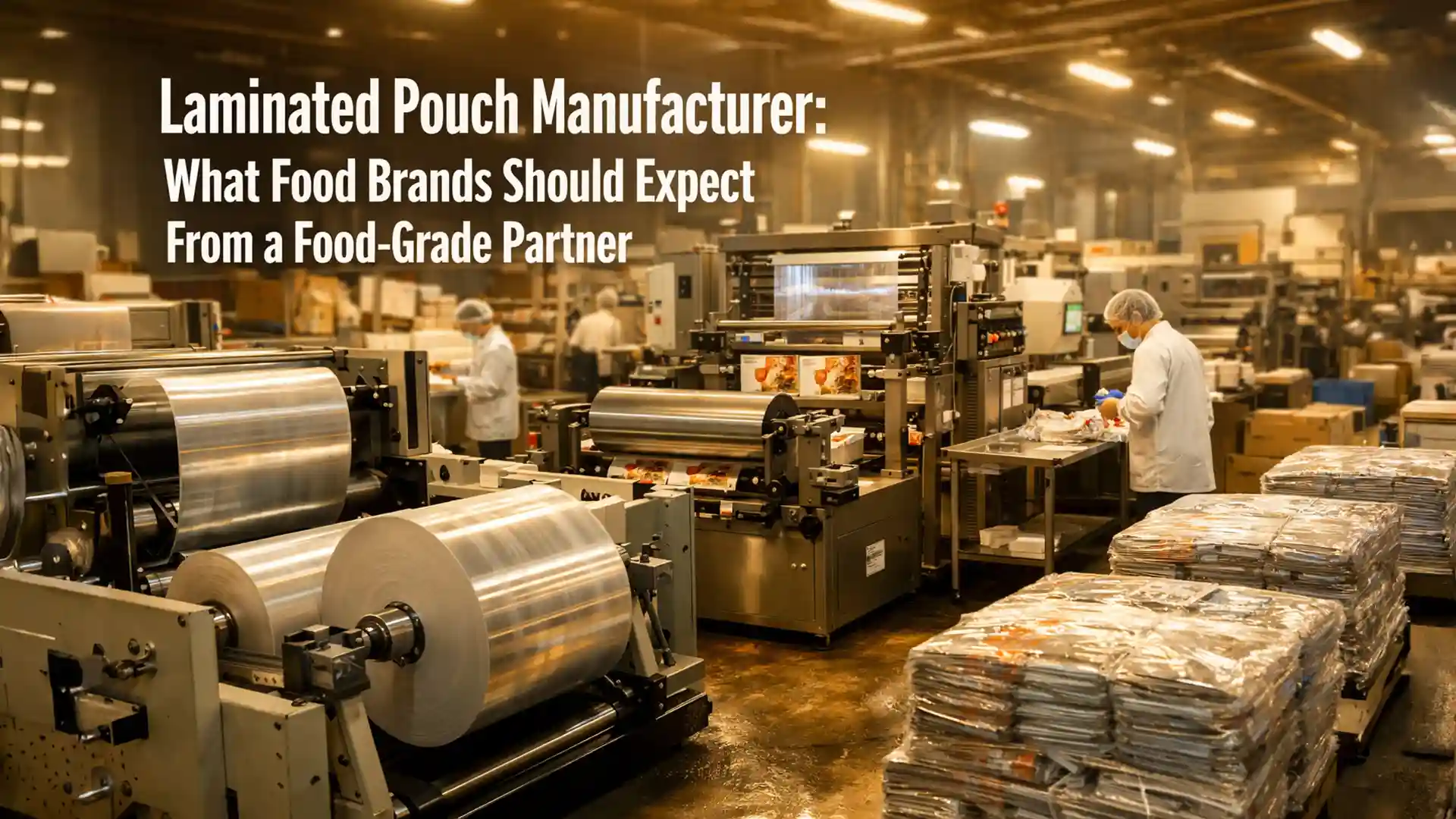 Laminated pouch manufacturer facility producing food-grade packaging with hygienic processing and quality control
