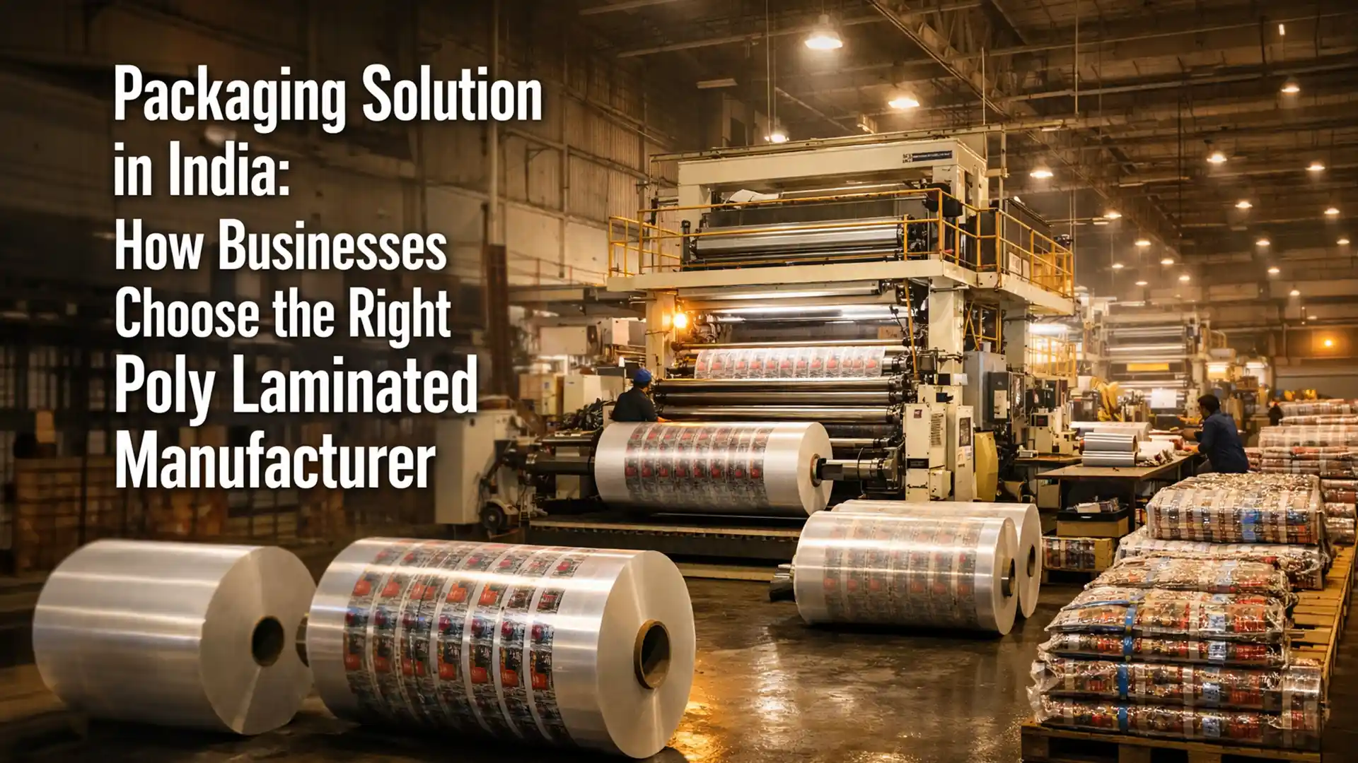 Packaging solution in India showing industrial poly laminated manufacturing for flexible packaging