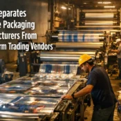 Industrial production facility showing large-scale printing and processing by a professional packaging manufacturer