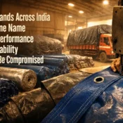 Industrial tarpaulin manufacturing and stitching process showcasing the quality standards of the best tarpaulin brand in India