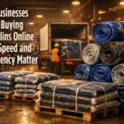 Tarpaulin Buy Online showing bulk tarpaulin rolls packed on pallets in a warehouse, ready for fast dispatch and consistent quality supply