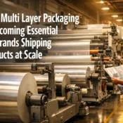 Industrial facility producing multi-layer laminated films, highlighting the capabilities of a poly laminated packaging manufacturer