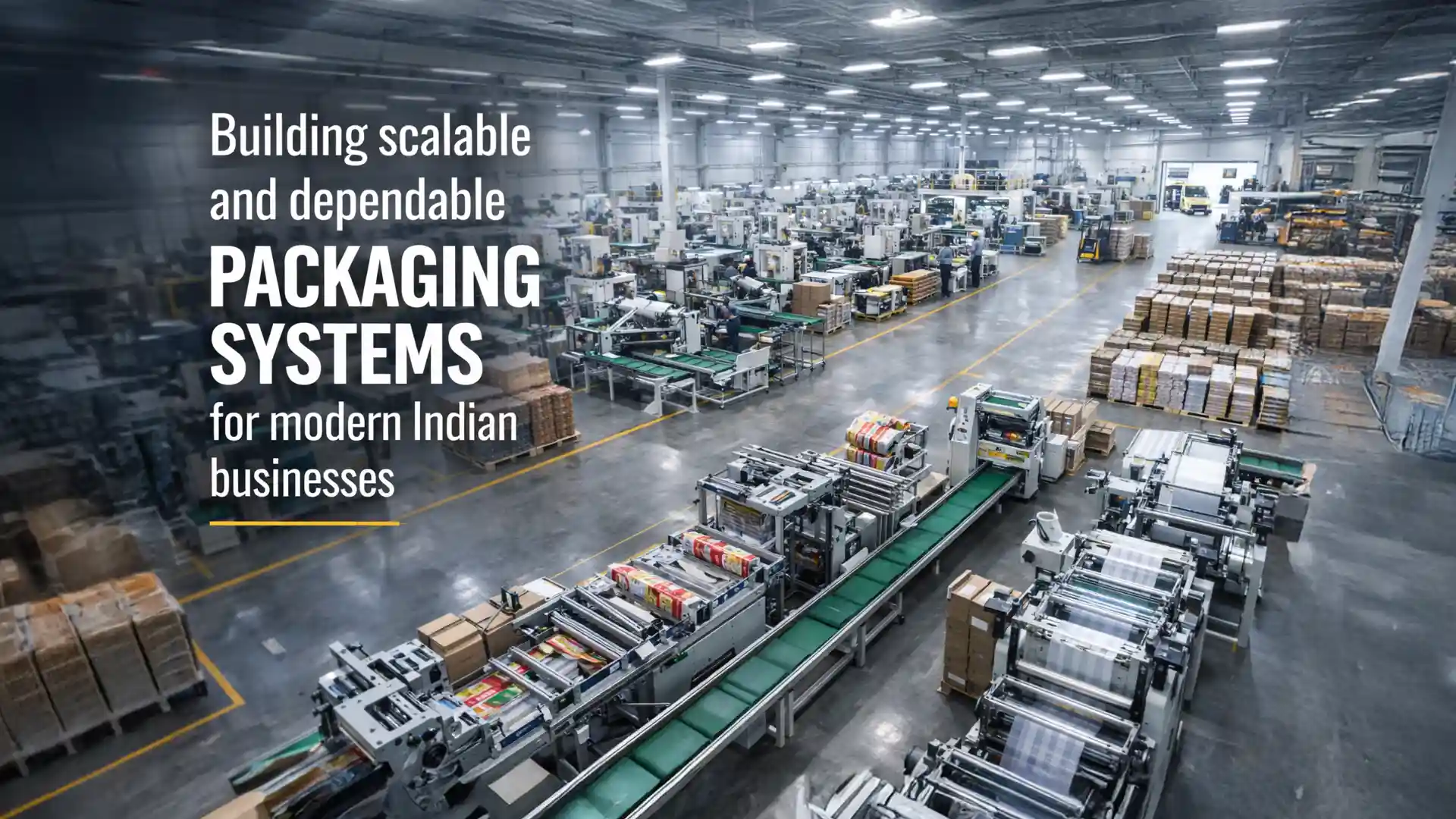 Large-scale automated packaging facility showcasing advanced machinery and production lines for reliable packaging solution in India