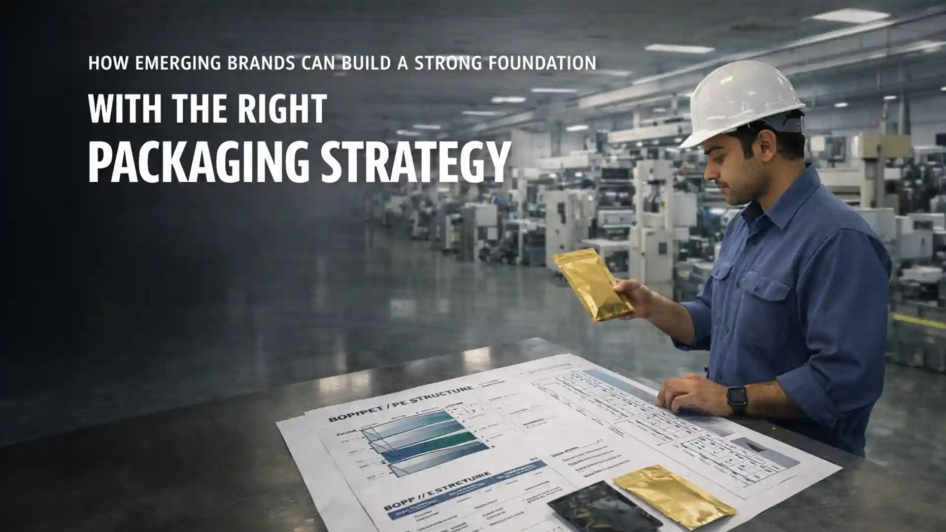 Professional reviewing flexible packaging sample inside a manufacturing facility for a reliable packaging solution in India