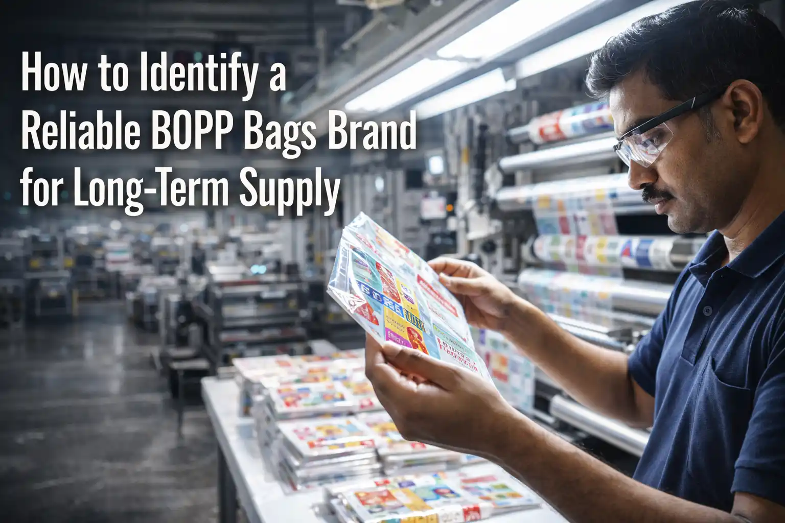 Quality inspection of printed packaging film at a manufacturing unit representing the Best BOPP Bags Brand in Bareilly