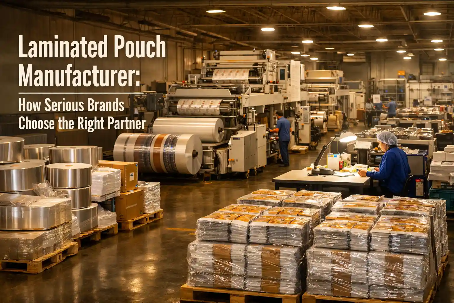 Laminated pouch manufacturer facility with advanced machinery producing high-quality laminated packaging for brands