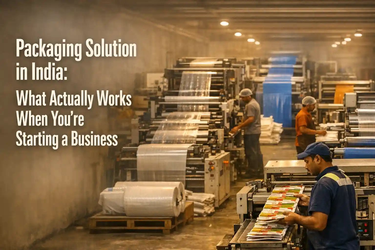 Packaging solution in India showing a modern manufacturing unit producing flexible packaging for growing businesses