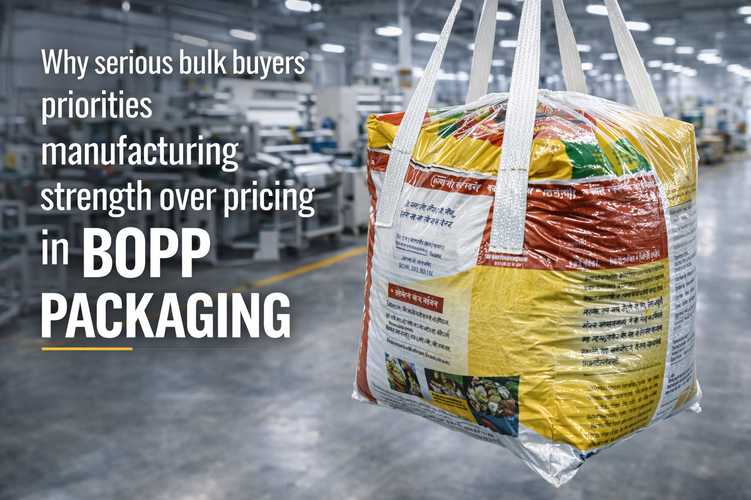 Heavy-duty BOPP bulk packaging bag with lifting loops from a trusted BOPP Bags Supplier in India