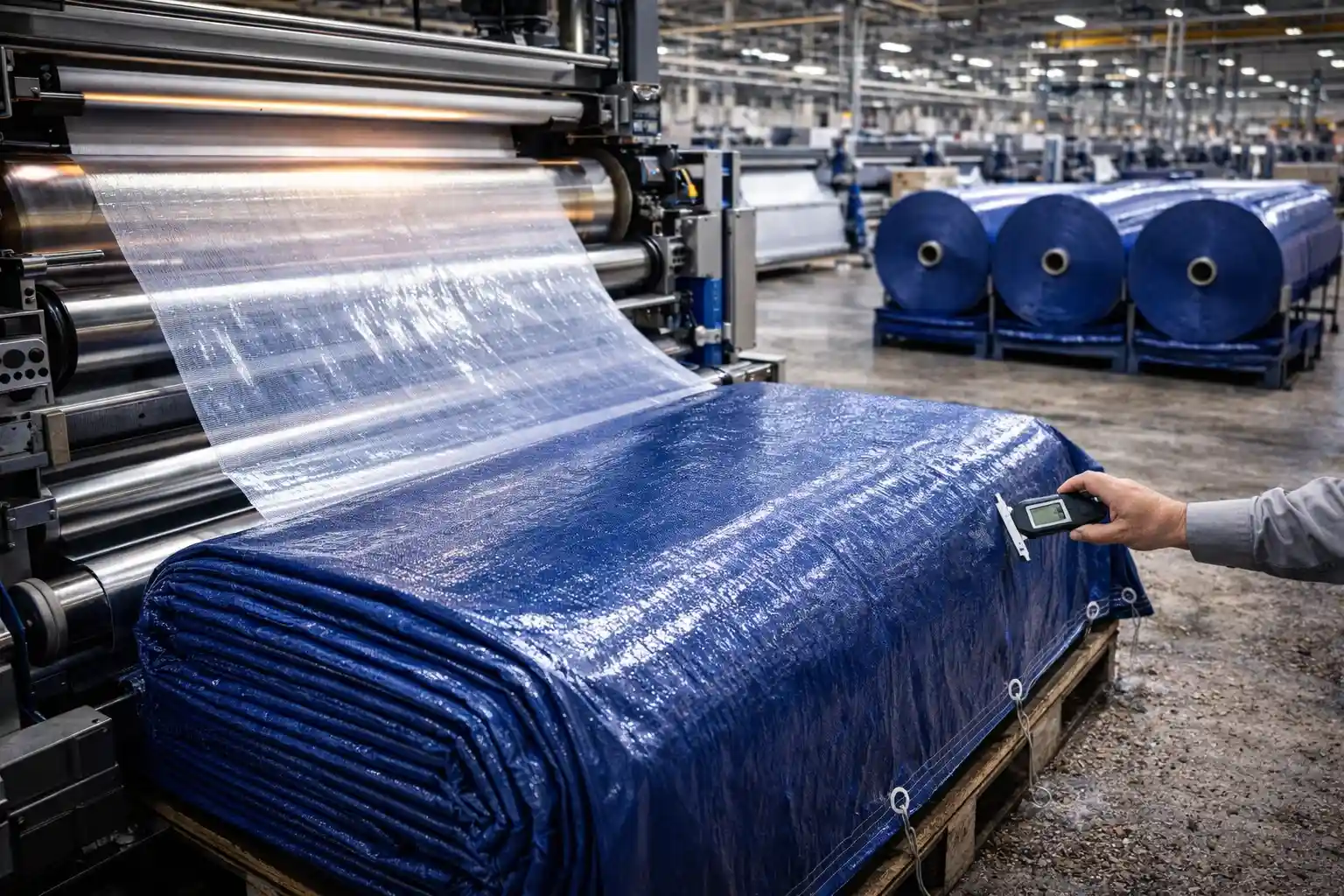 Manufacturing process by the Best Tarpaulin Brand in India producing HDPE laminated tarpaulin sheets with advanced extrusion coating technology