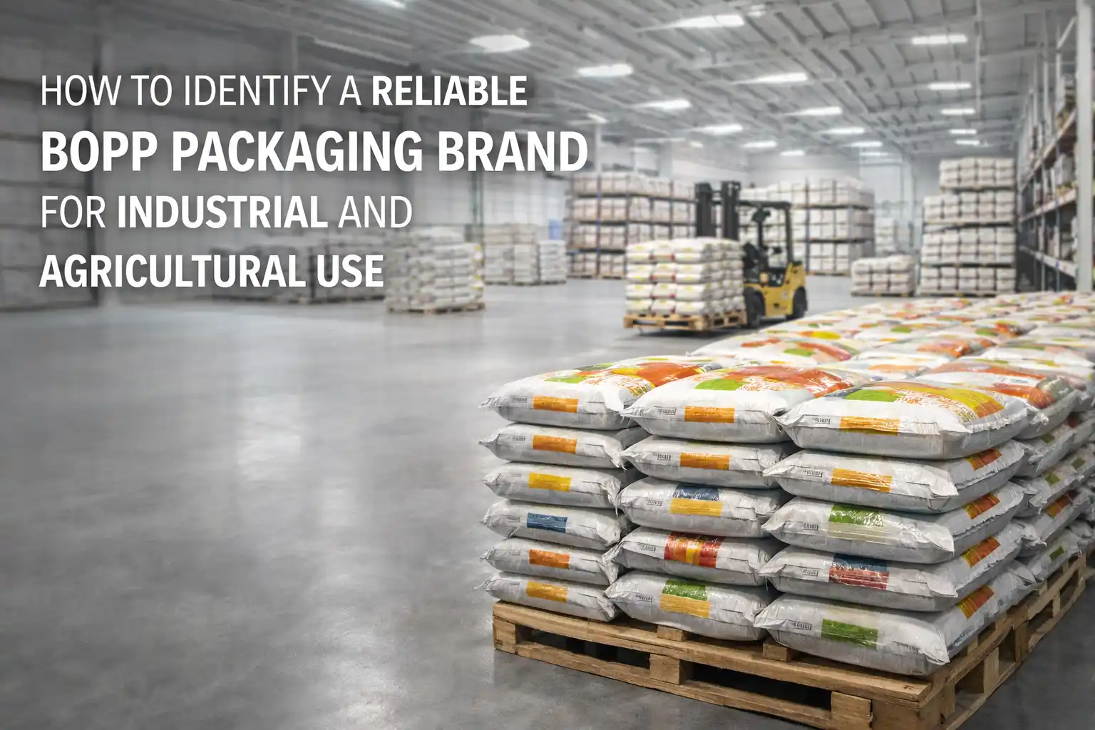 Stacked laminated sacks from the Best BOPP Bags Brand in Bareilly used for agricultural and industrial product packaging