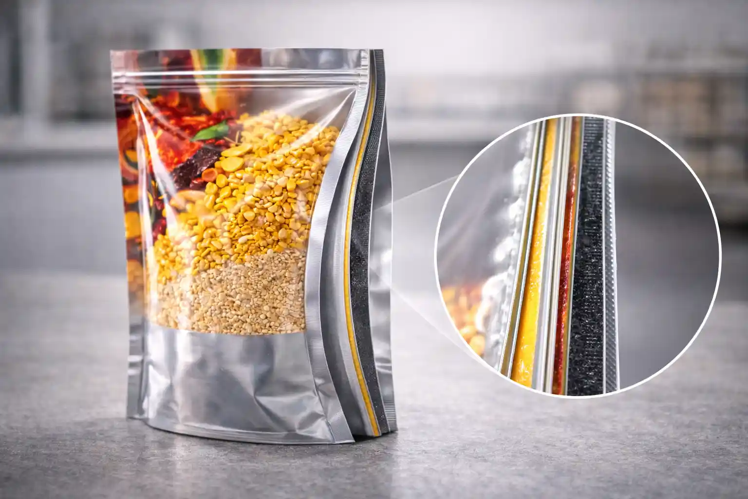 Laminated pouch manufacturer producing multi-layer PET BOPP PE packaging pouch for food and FMCG products