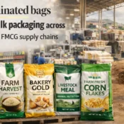 bopp laminated bags used for rice flour livestock feed and corn flakes packaging in warehouse and farm supply chain by best bopp bags brand in India