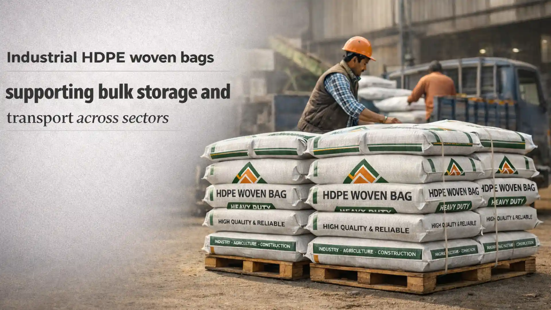 Best HDPE woven bags brand in India showing heavy duty HDPE woven bags used for bulk storage, agriculture, and industrial transport