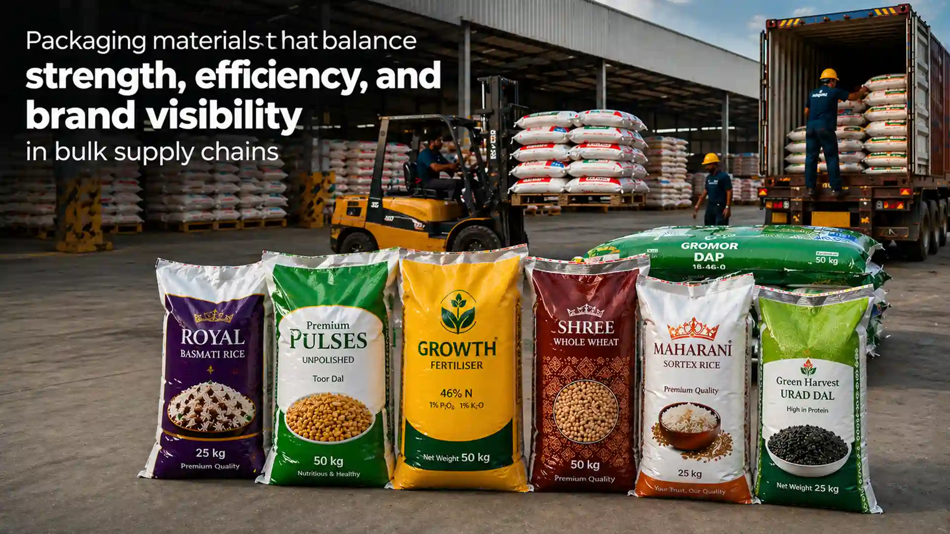 best BOPP bags brand in India showing durable printed packaging bags used for grains, fertilizers, and bulk storage