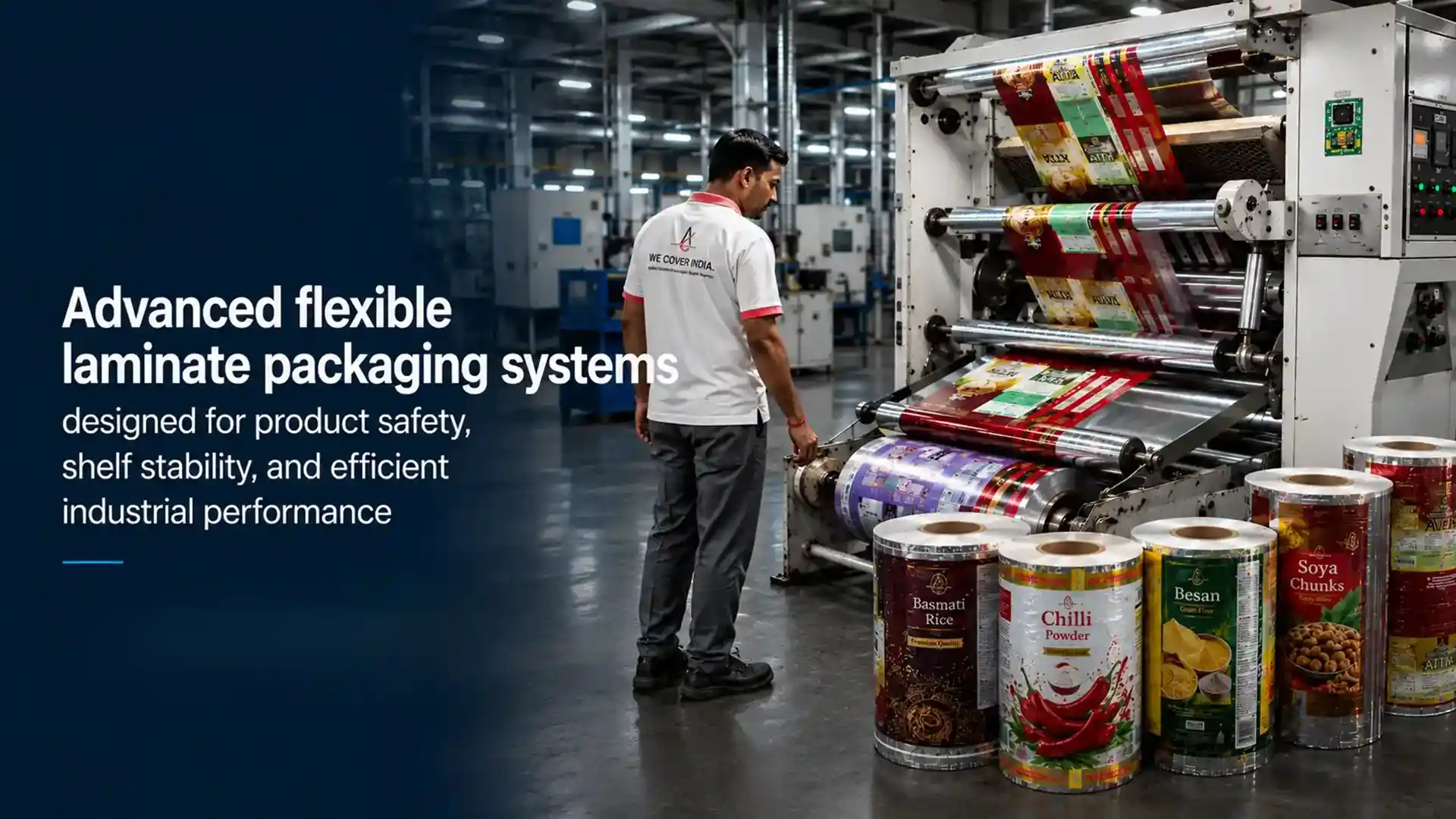 Industrial flexible laminate packaging production showcasing the best flexible laminates brand in India for product safety, shelf stability, and efficient packaging performance