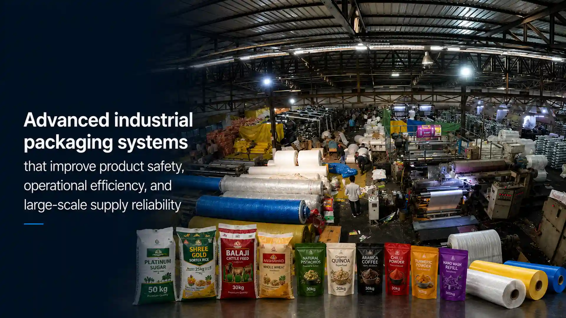 Large-scale industrial packaging manufacturing facility producing flexible packaging bags and pouch solutions by the Best Packaging Manufacturer in India