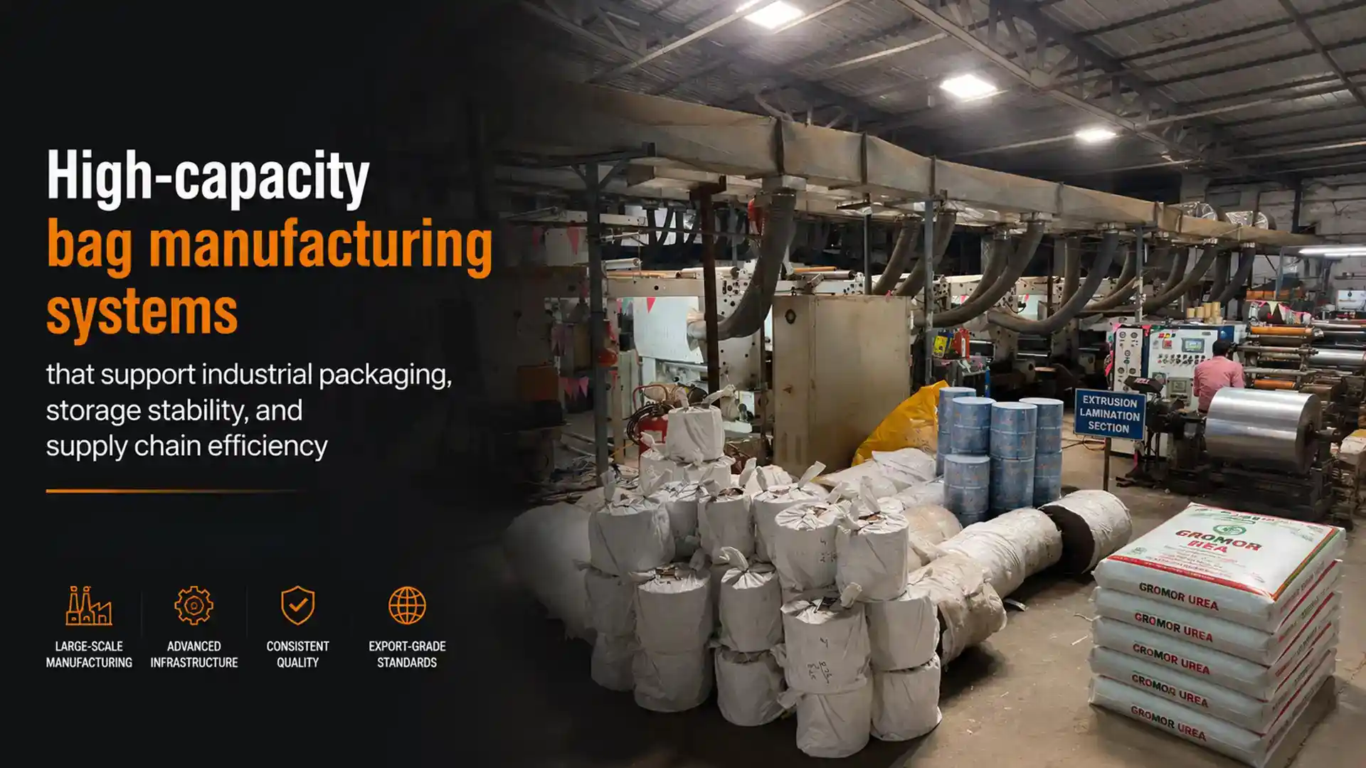 Best Packaging Bag Factory in India with high-capacity manufacturing systems for durable industrial packaging and storage applications
