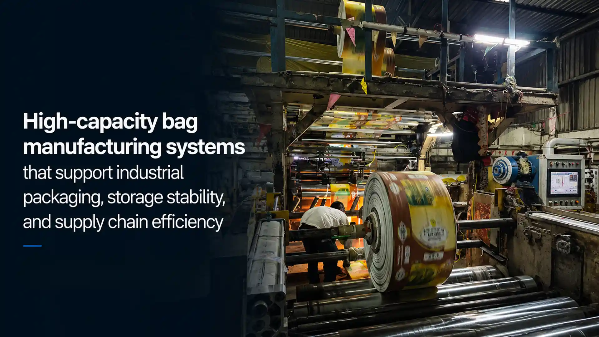 Best BOPP Bags Brand in India with high-capacity bag manufacturing systems for durable industrial packaging and supply chain efficiency