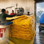 Best Tarpaulin Brand in India manufacturing heavy-duty tarpaulin sheets used for truck covers, warehouse protection, and extreme weather applications