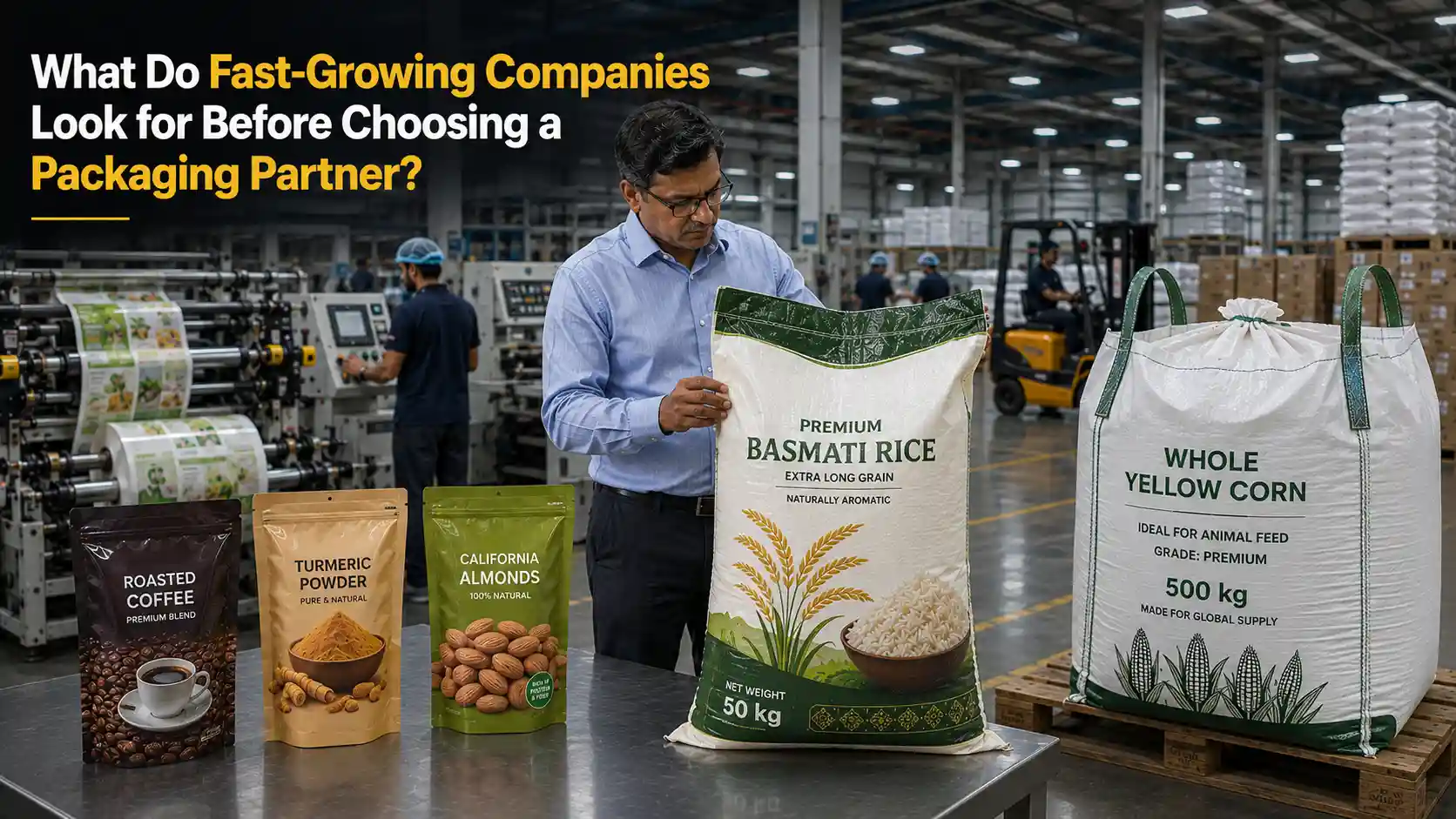Packaging Bags Factory manufacturing custom printed pouches, woven sacks, bulk bags, and industrial packaging for fast-growing companies