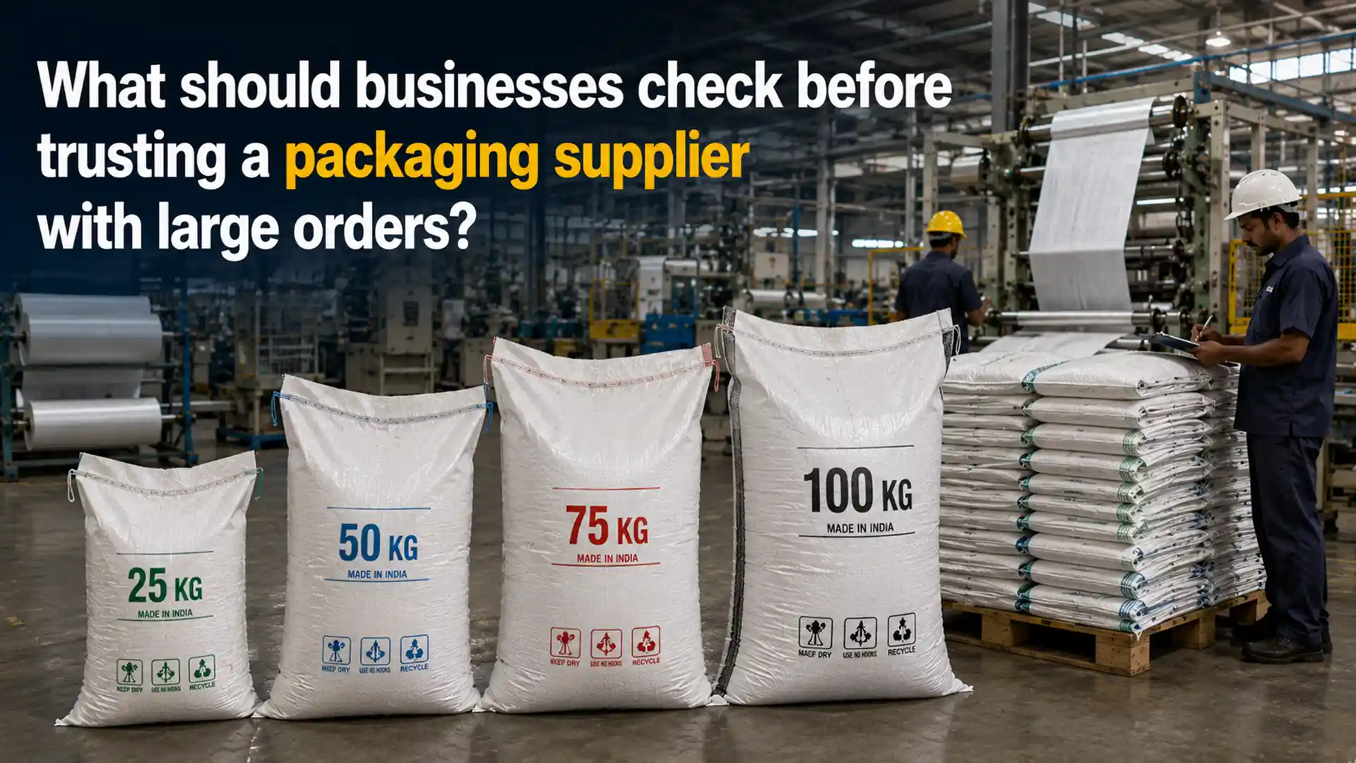 HDPE Woven Bags Supplier manufacturing and quality inspection for large-volume packaging orders in an industrial production facility