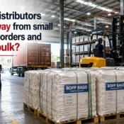Warehouse showcasing BOPP Bags Wholesale with bulk packaging orders, palletized bags, and efficient logistics for distributors and manufacturers