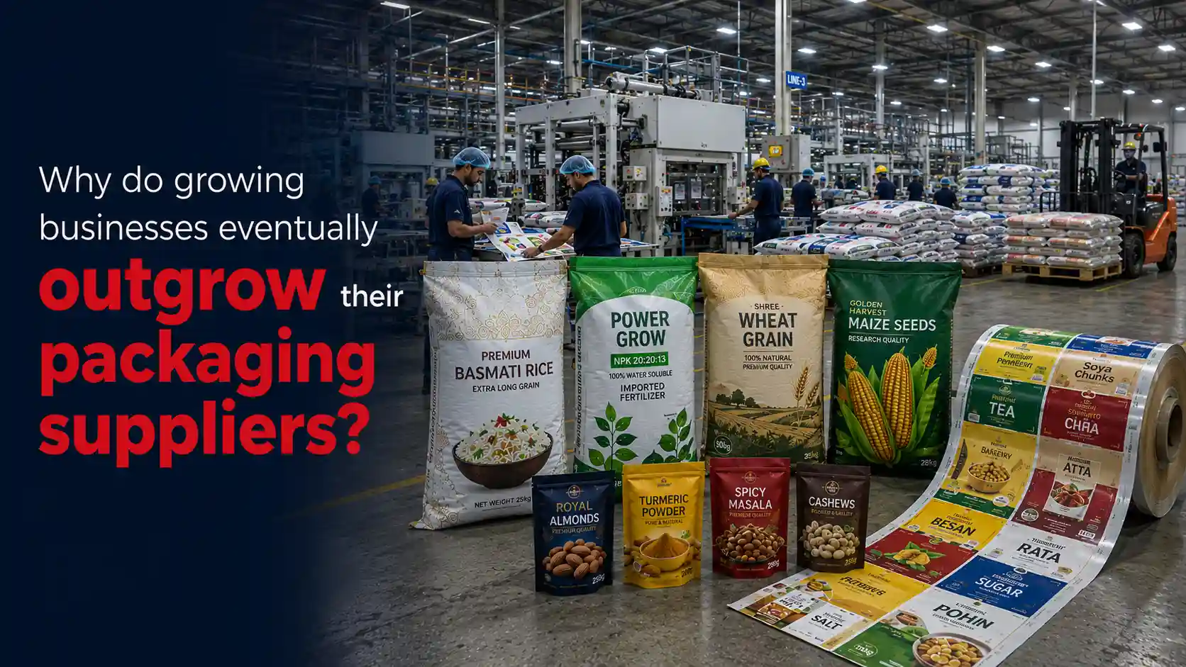 Modern Packaging Bags Factory manufacturing custom woven bags, printed packaging pouches, and flexible packaging rolls for food, agriculture, and industrial products