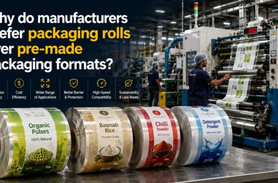 Why do manufacturers prefer packaging rolls over pre-made packaging formats?
