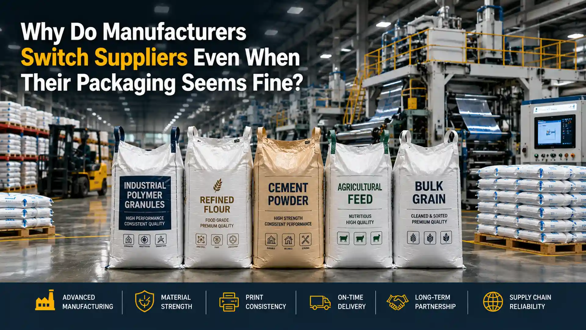 Industrial Packaging Supplier providing bulk packaging bags for cement, agricultural feed, grains, polymers, and industrial materials with reliable delivery