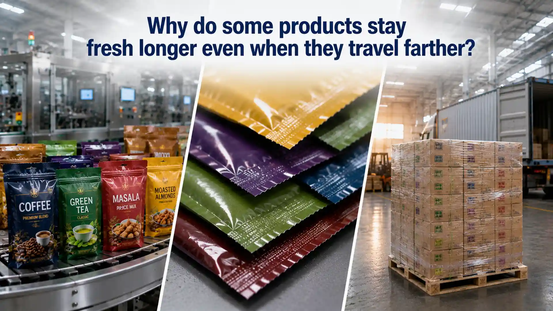 Laminated packaging manufacturer showcasing high-barrier flexible packaging pouches and laminated films designed to protect food products, preserve freshness, and ensure safe transportation