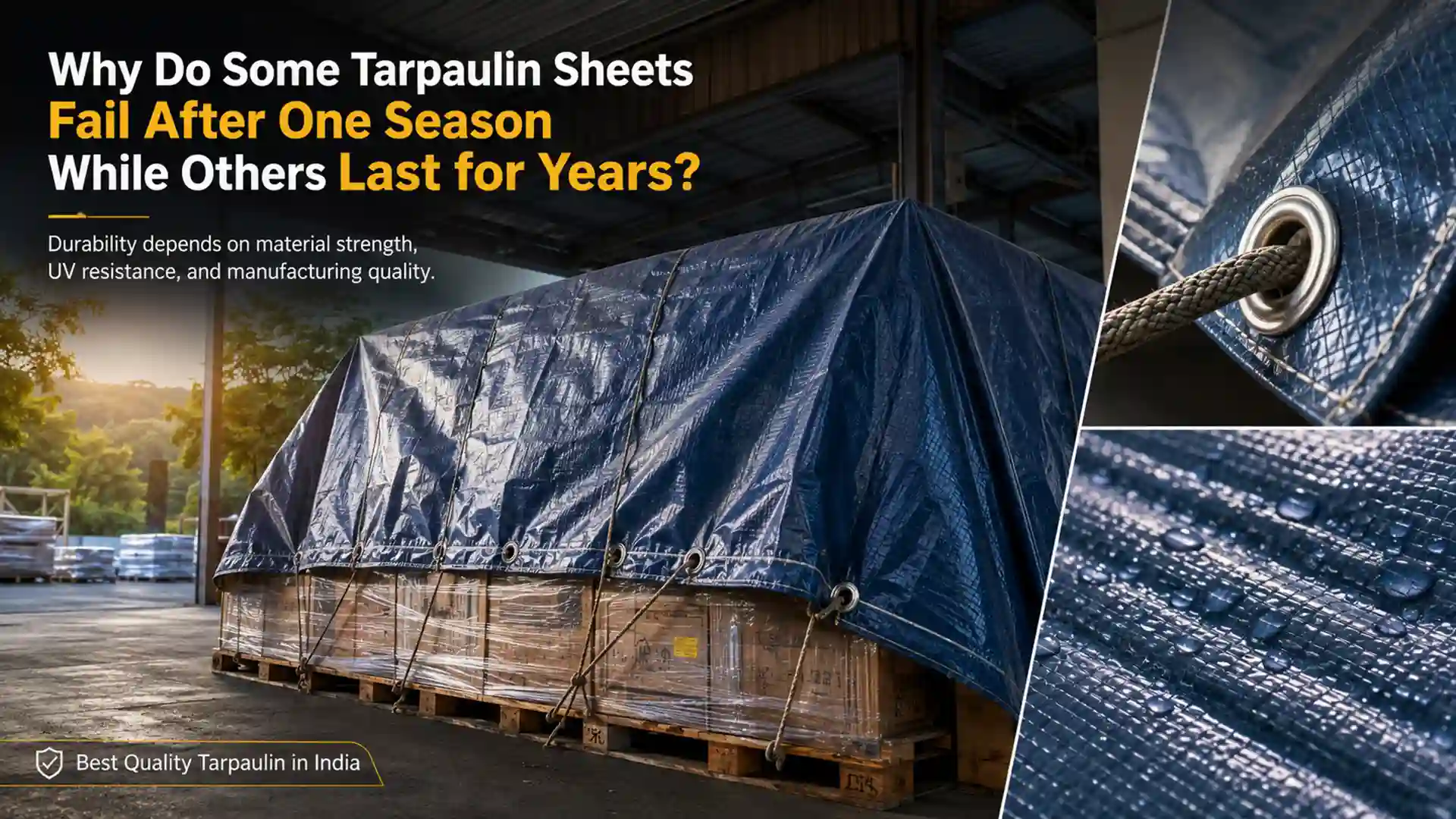 Best Quality Tarpaulin in India covering industrial goods with superior UV resistance, waterproof protection, reinforced eyelets, and long-term durability