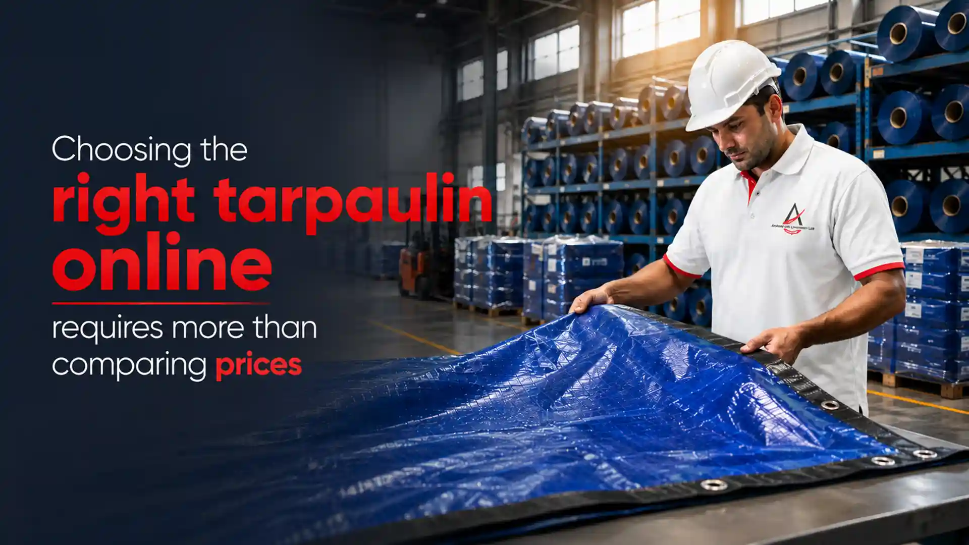Quality inspection of a heavy-duty tarpaulin before purchase, highlighting why Tarpaulin Buy Online requires attention to material strength, finish, and durability.