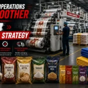 Modern packaging facility of an Industrial Packaging Supplier producing flexible laminated rolls, BOPP bags, HDPE woven bags, and industrial packaging for food and agricultural products.