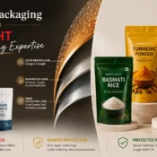 Premium stand-up food packaging pouches with multi-layer barrier protection from a trusted Food Packaging Pouch Supplier for spices, grains, rice, and food products.
