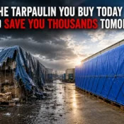Heavy-duty Best Quality Tarpaulin in India protecting goods from rain, moisture, and harsh outdoor conditions in an industrial storage area.