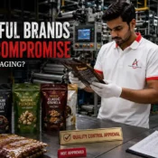 Quality inspection of premium laminated pouches by a trusted Laminated Packaging Manufacturer to ensure durable, attractive, and reliable packaging.