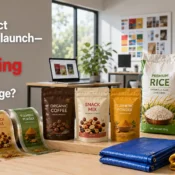 Custom pouches, woven bags, labels, and packaging materials showcasing a complete Packaging Solution for New Business.