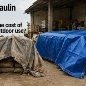 Best Tarpaulin Brand in India showing durable blue tarpaulin covering stored goods compared with a worn outdoor tarp