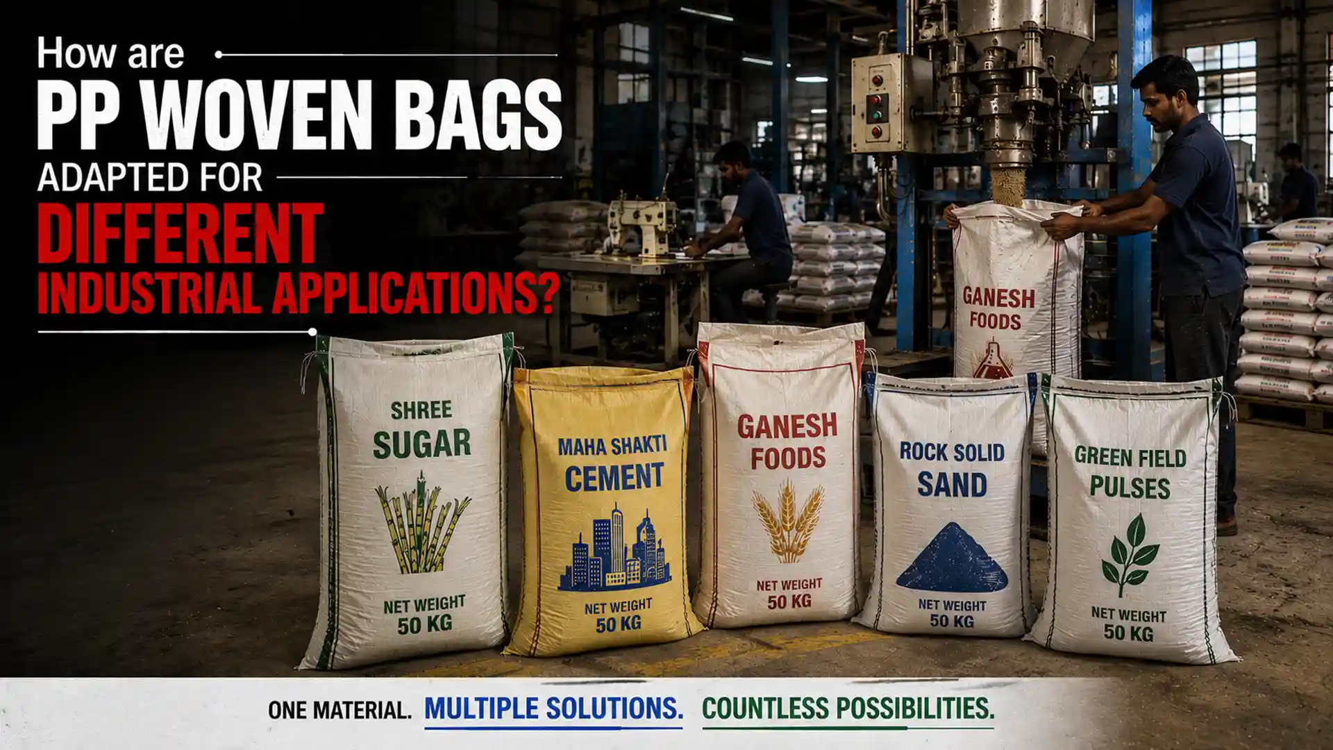 PP Woven Bags Manufacturer providing durable woven bags for sugar, cement, food grains, sand and pulses