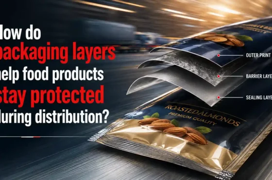 How do packaging layers help food products stay protected during distribution?