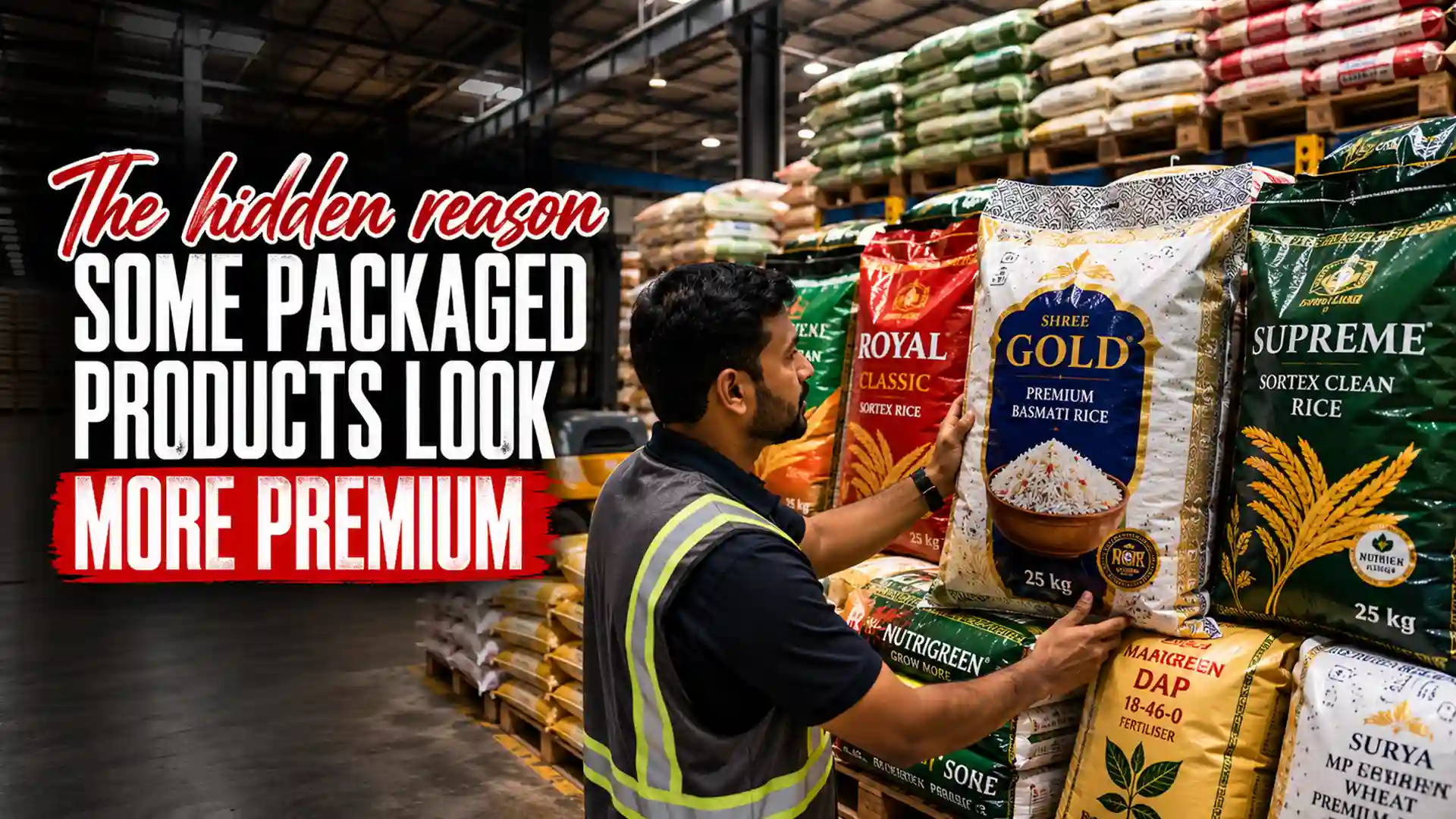 A BOPP Bags Manufacturer showcasing premium printed packaging bags that enhance product presentation, durability, and shelf appeal in a warehouse environment.