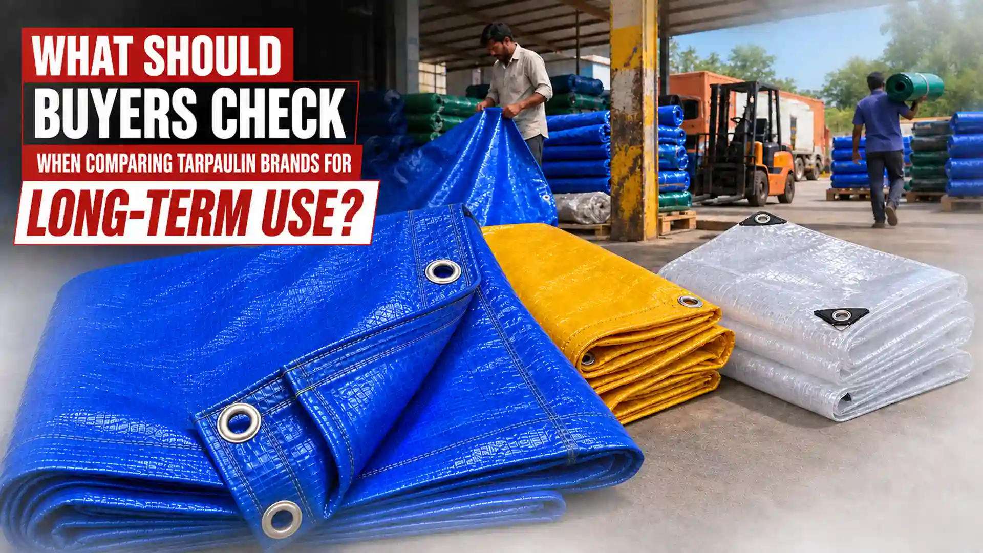 Best Tarpaulin Brand in India offering durable blue, yellow and white tarpaulins for long-term use