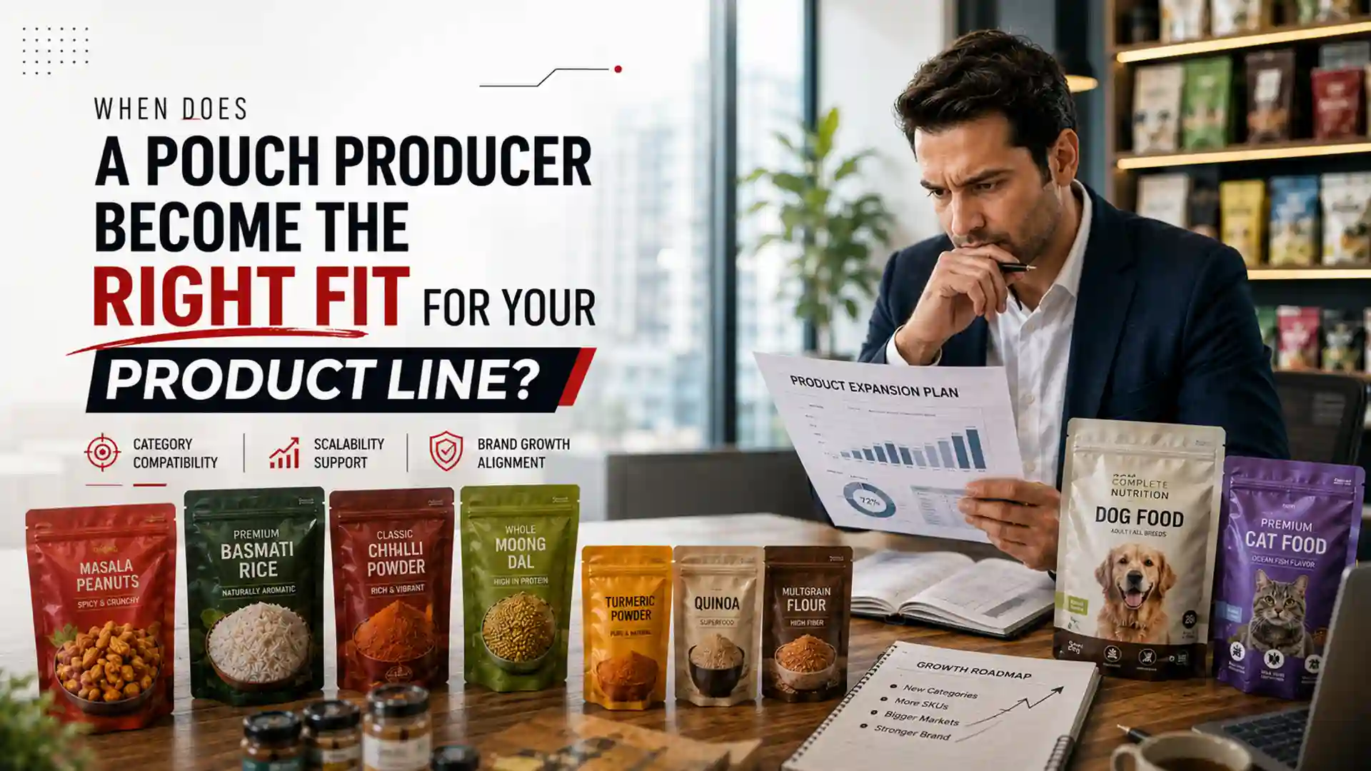 Packaging pouch manufacturers supporting product expansion with flexible pouch solutions for food, spices, grains, pet food, and other packaged products.